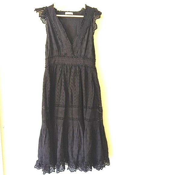 ulla johnson marjorie black noir eyelet lace mid dress - Picture 2 of 14